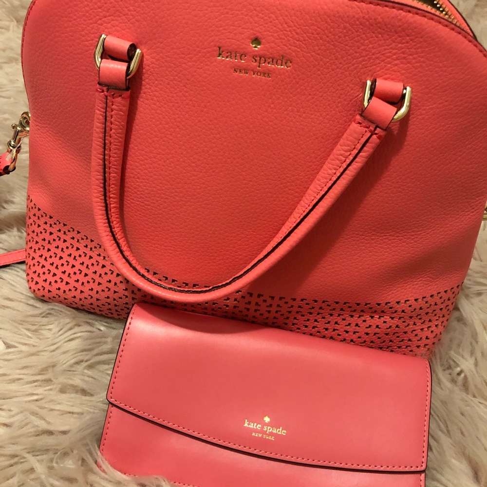 NEW Flamingo Pink Kate Spade handbag and wallet